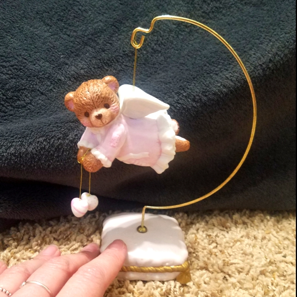1996 Pink Porcelain Flying Angel Heart Bear Valentine